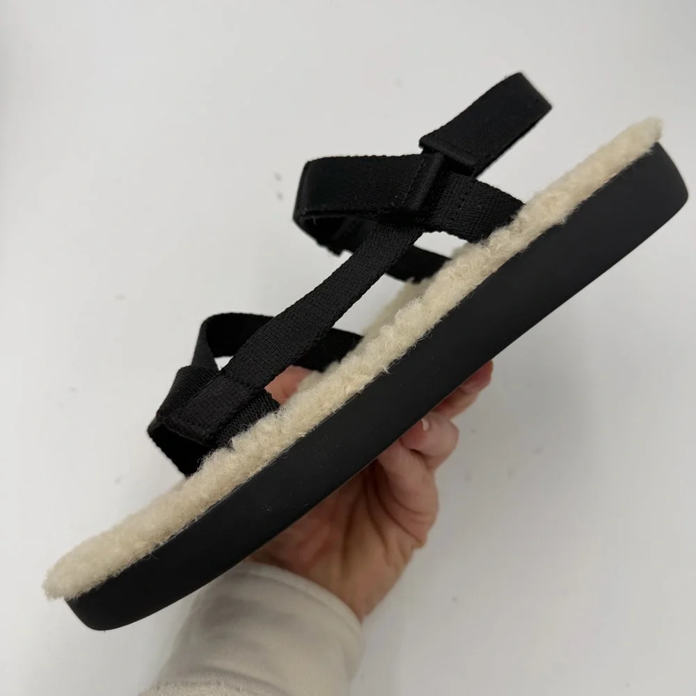 NEW Everlane Black ReNew Teddy Faux Fur Sport Sandal in Size 9
